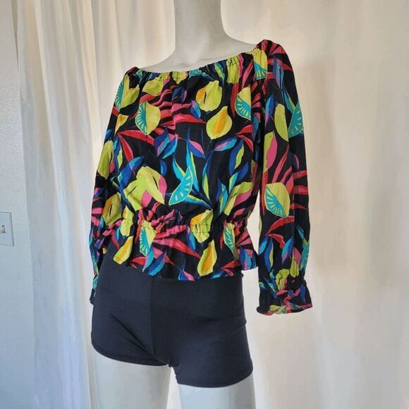 Tabitha Brown womens Sz S multicolor lemon print Bardot off the shoulder top - Picture 6 of 8
